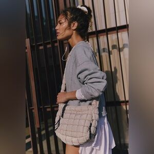 Free People Quilted Woven Crossbody Bag in Light Beige-Small